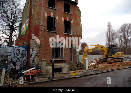 Demolition of row of Victorian houses previously squatted in St Agnes Place Kennington South London. Stock Photo