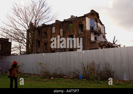 Demolition of row of Victorian houses previously squatted in St Agnes Place Kennington South London. Stock Photo