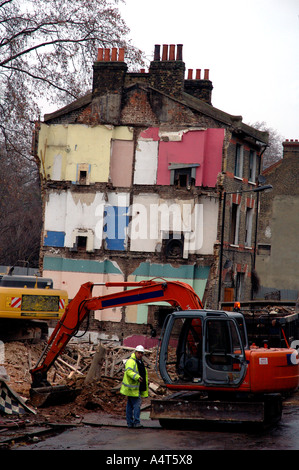 Demolition of row of Victorian houses previously squatted in St Agnes Place Kennington South London. Stock Photo