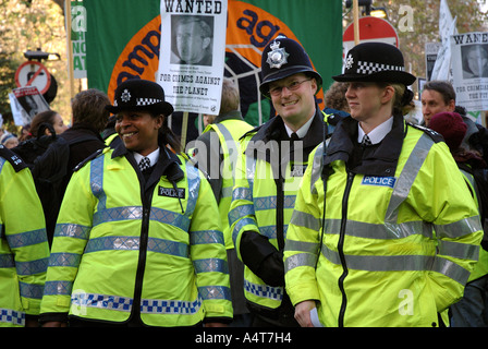Police men and women at a London Environmental Demonstration in London.