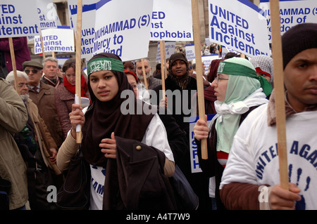 Muslim woman and children demonstrating  in Central London protesting against Islamophobia and incitement to racial hatred follo Stock Photo