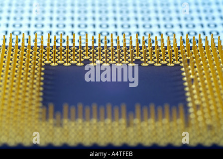 Computer Processor and Binary Digits, Close Up. Stock Photo