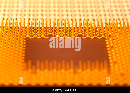 Computer Processor and Binary Digits, Close Up. Stock Photo