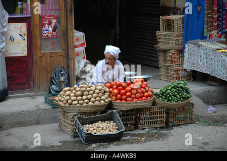 Luxor Egypt street vendor selling vegetables Stock Photo
