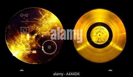 Cover and disk of The Sounds of Earth Carried aboard Voyager 1 and 2 spacecraft Enhanced NASA image Stock Photo