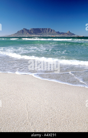 Table mountain seen across Table Bay from Blouberg beach in Cape Town, South Africa. Stock Photo