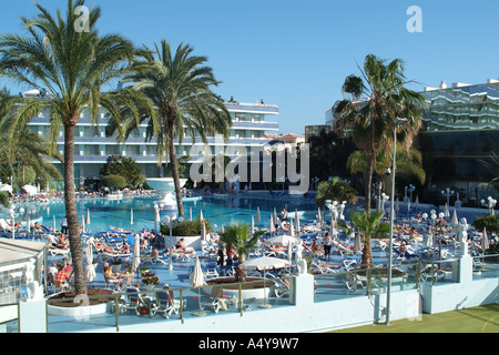 Las Americas southern Tenerife Canary Islands Spain the Mare Nordstrum resort complex venue soaking up the sun Stock Photo