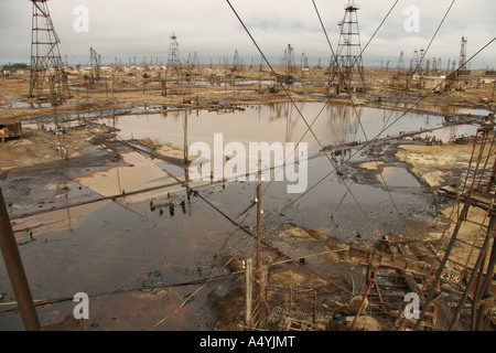 An oil field outside Baku, Azerbaijan. Stock Photo