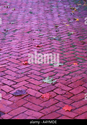 Antique and historic brick sidewalk in the Susquehanna River town of Columbia Pennsylvania USA Stock Photo