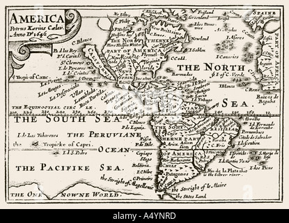 Antique map of America by Petrus Kaerius 1646 from John Speed Prospect of the most Famous Parts of the World 1675 JMH0974 Stock Photo