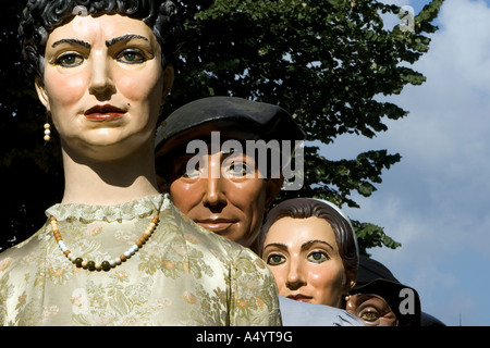 Line of gigante (giants) during parade, Aste Nagusia fiesta,  Gran Via, Bilbao, Basque Country, Spain. Stock Photo