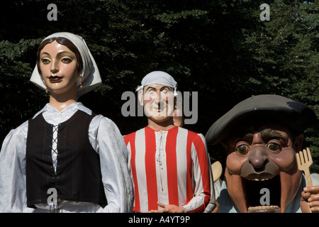 Gargantua (Big Mouth) and Gigantes (giants) during parade, Aste Nagusia fiesta, Gran Via, Bilbao, Basque Country, Spain. Stock Photo