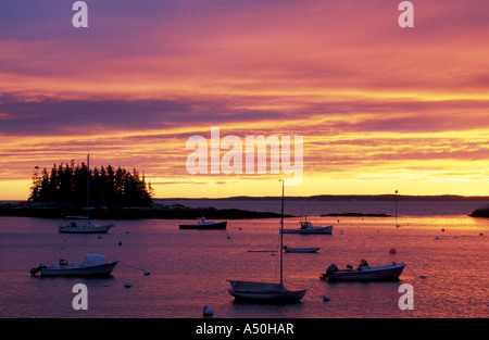 Southport Island ME Boats moored in a small harbor at the southern end of Southport Island Boothbay Harbor Stock Photo