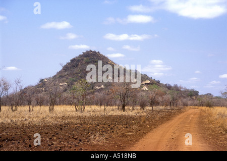 Elsa s Kopje showing thatched roofs of Lodge cottages Meru National Park Kenya East Africa Stock Photo