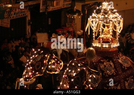 Elephant carrying the sacred tooth of Buddha in the great Kandy Esala Perahera festival in Kandy, Sri Lanka Stock Photo