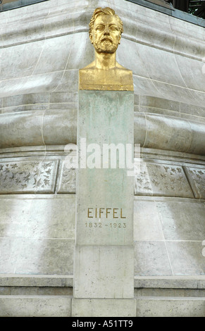 Gold statue head of Eiffel 1832-1923 designer and architect of the Eiffel Tower Paris France Stock Photo