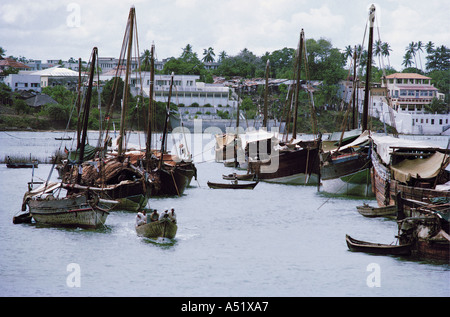 Ocean going Arabian style sailing dhows in the Old Harbour Mombasa Kenya East Africa Stock Photo