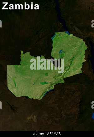 Highlighted Satellite Image Of Zambia, With Text Stock Photo