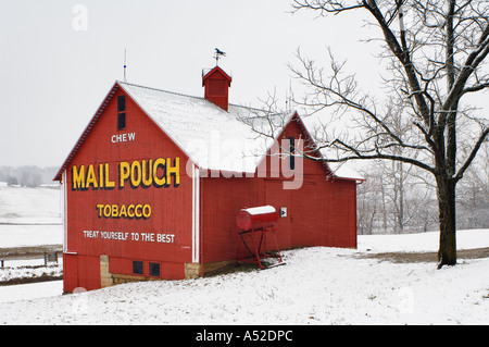 Red Mail Pouch Barn and New Snow Lanesville Indiana Stock Photo