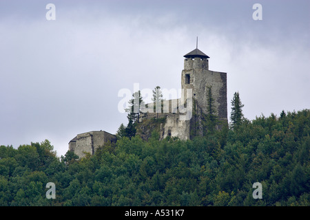 Thunderstorm over the castle ruin Araburg on the Gerichtsberg near Kaumberg Lower Austria Stock Photo