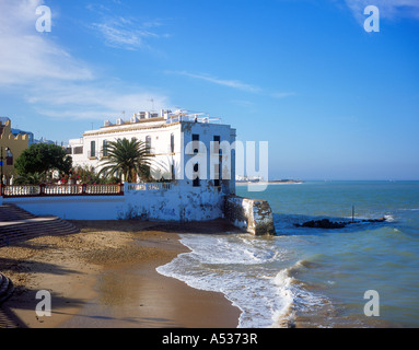 waterfront building in the city of Chipiona, Andalusia, Cadiz Province,.Spain, Europe. Photo by Willy Matheisl Stock Photo