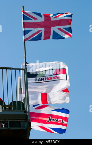 Jenson Button and Honda supporters flags at the British Grand Prix, Silverstone, England. Stock Photo