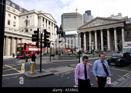 Bank of England and the Royal Exchange in the financial district, London, Great Britain Stock Photo