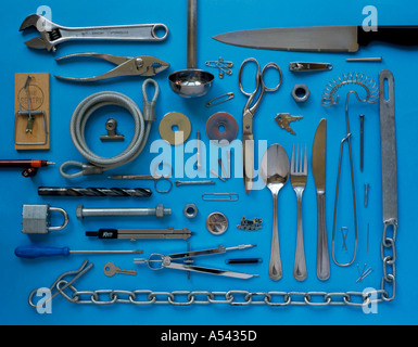 Display of objects made from specialist steel alloys Stock Photo