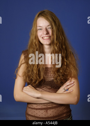 Studio mugshot of young woman Stock Photo - Alamy