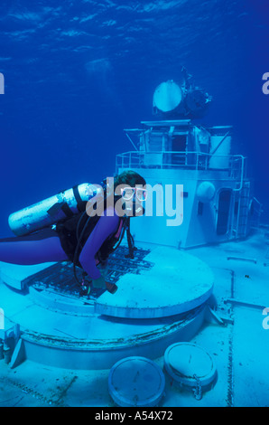 Cayman Islands West Indies Caribbean Cayman Brac Wreck of Tibbetts scuba diver Stock Photo