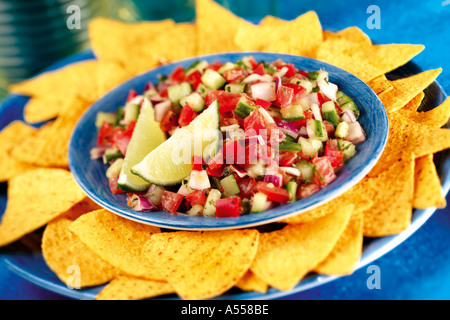 NACHOS AND SALSA Stock Photo