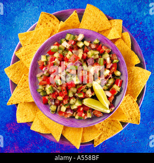 NACHOS AND SALSA Stock Photo