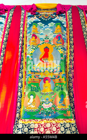 Chinese tapestry curtains in the Buddha Toothe Relic Temple in Singapore s Chinatown Stock Photo