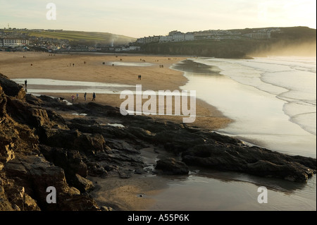 The beach at Perranporth on the North Cornish Coast. Stock Photo