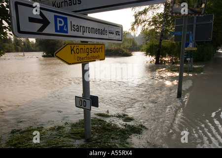Flood water Isar river Bad Tölz Bavaria Germany Stock Photo