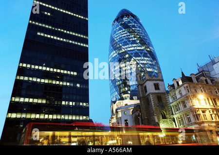 30 St Mary Axe Swiss Re Gherkin skyscraper tower in London England UK Stock Photo