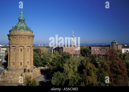 DEU, Germany, Mannheim: Watertower, the major sight of the city, erected by the architect Gustav Halmhuber from 1886-1889 in the Stock Photo