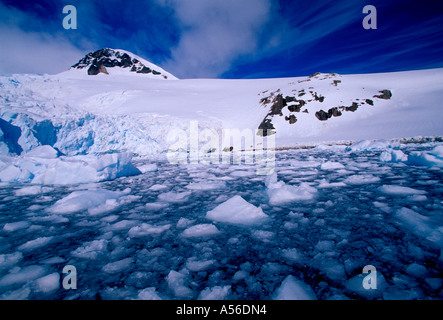 glacier, glaciers, berry bits, granite rock outcrop, continental landing, Neko Harbor, Neko Harbour, Andvord Bay, Antarctic Peninsula, Antarctica Stock Photo