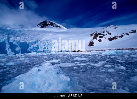 glacier, glaciers, berry bits, granite rock outcrop, continental landing, Neko Harbor, Neko Harbour, Andvord Bay, Antarctic Peninsula, Antarctica Stock Photo