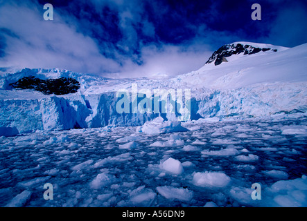 glacier, glaciers, berry bits, granite rock outcrop, continental landing, Neko Harbor, Neko Harbour, Andvord Bay, Antarctic Peninsula, Antarctica Stock Photo