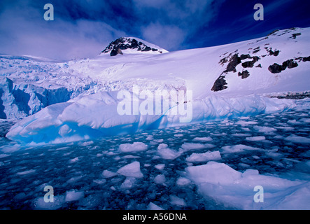 glacier, glaciers, berry bits, granite rock outcrop, continental landing, Neko Harbor, Neko Harbour, Andvord Bay, Antarctic Peninsula, Antarctica Stock Photo