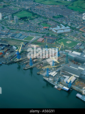 Birds eye view of part of the Swan Hunters ship yards on the River Tyne, Wallsend, Tyne and Wear, England, UK., in 1980's. Stock Photo