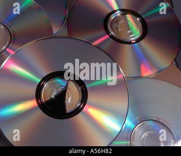Compact discs with multi coloured reflections Stock Photo