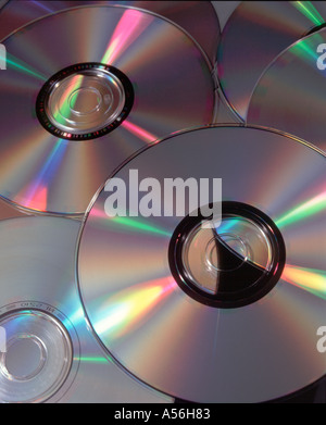 Compact discs with multi coloured reflections Stock Photo