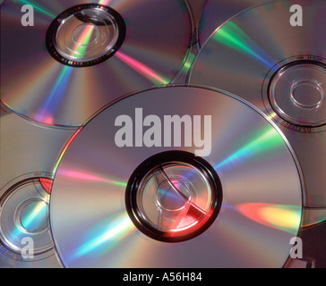 Compact discs with multi coloured reflections Stock Photo