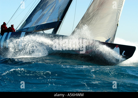 Le Defi France in Louis Vuitton  making a splash in Act 2 and Act 3 race the  preview for the 2007 Americas Cup, Valencia, Spain Stock Photo