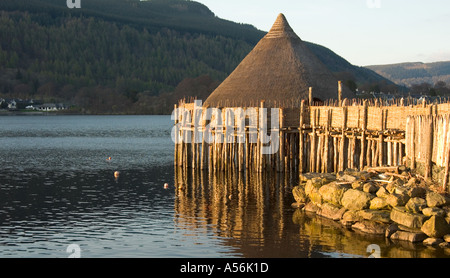 An unique reconstruction of an early Iron Age loch-dwelling at the Scottish Crannog Centre,Loch Tay, Kenmore, Scotland Stock Photo