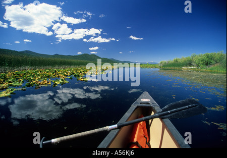 Canoe on Upper Klamath Lake, Oregon, USA Stock Photo