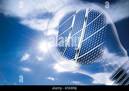 Solar cells inside of lightbulb (digital composite) Stock Photo