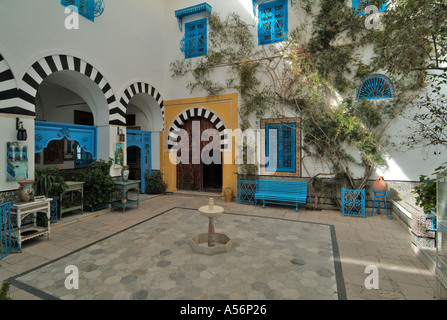 Courtyard in Dar el-Annabi, traditional Tunisian house, Sidi bou Said, near Tunis, Tunisia Stock Photo